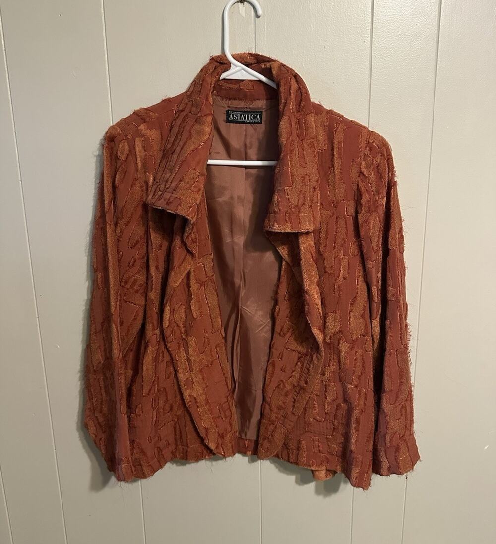 ASIATICA Women’s Brown Textured Collared Open-Front Silk Jacket L